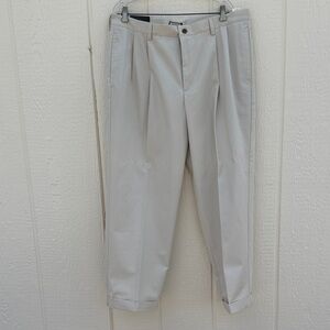IZod Heritage Chino Beige Double Pleated Cuffed Men's Pants Sz 40X30 Cotton New